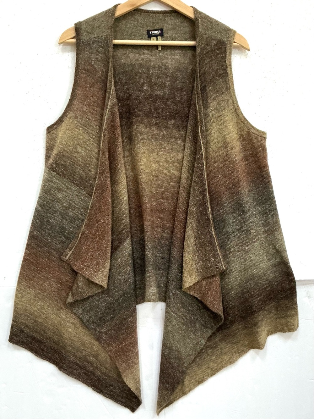 Tribal DeNime Waterfall Open Front Sweater Vest Multicolor size M